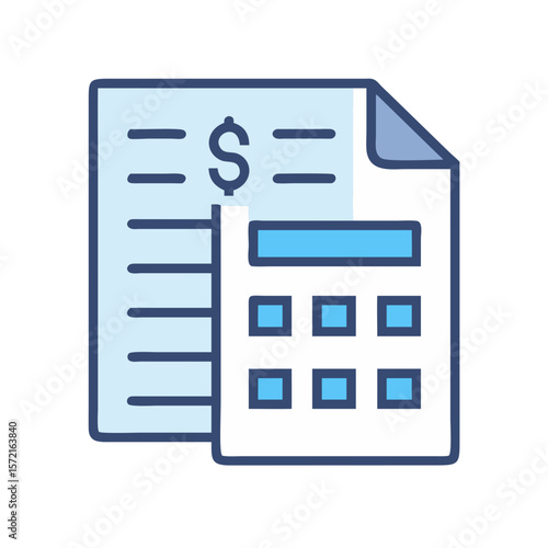 Financial calculation and document stock image illustration icon