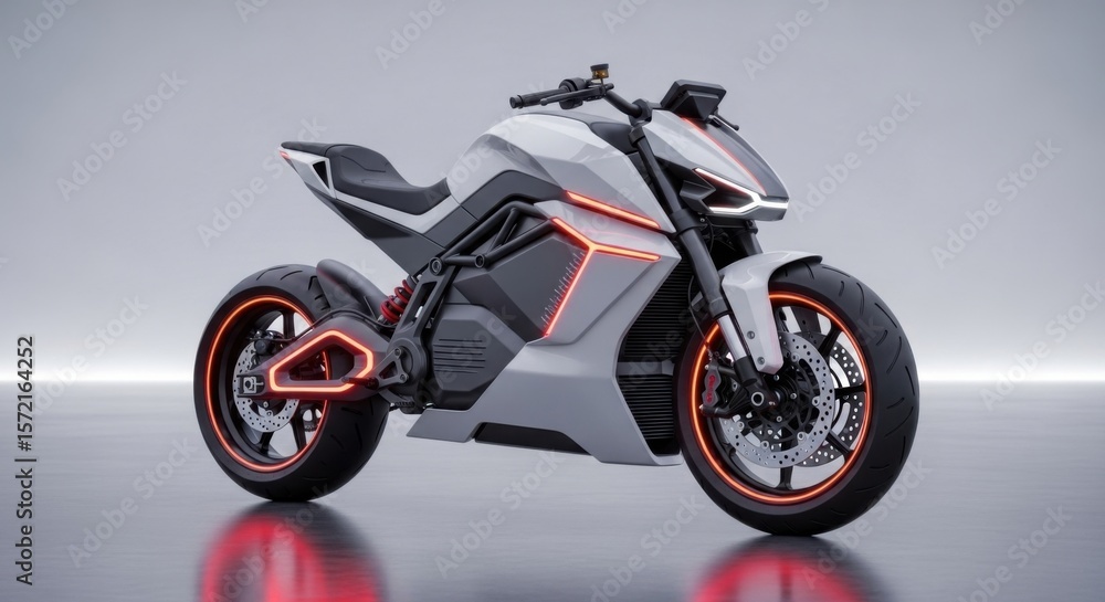 Obraz premium Futuristic Electric Motorcycle Concept with Aggressive Styling and LED Accents