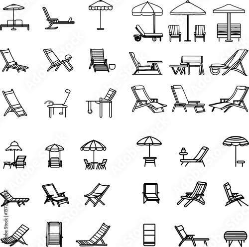 deck chair icons, outdoor chair, folding chair, beach chair, garden chair, patio chair, wooden deck chair, reclining chair, adjustable chair, canvas chair, sun lounger, lounge chair, po