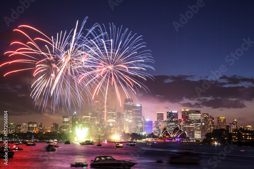 Fireworks on new year's eve, Sydney harbour, Australia