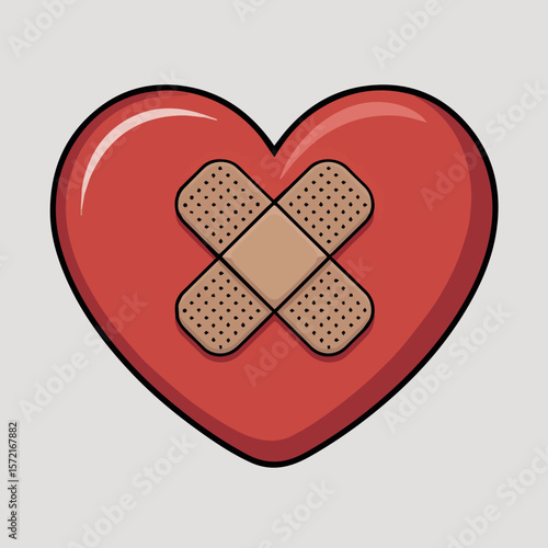 Broken heart with bandage vector illustration for love pain and recovery concept design and graphic resources