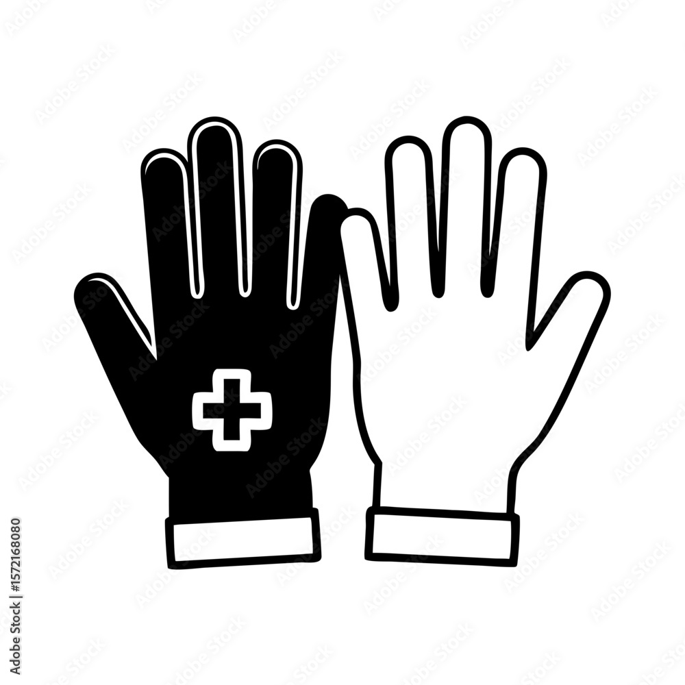 Medical gloves in black and white color illustration concept of icon Medical gloves in black and white color illustration concept of icon