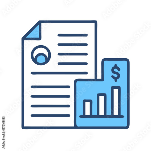 Financial report with ascending graph showing income and growth