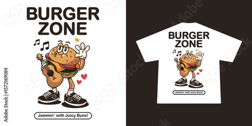 Funny cartoon character of burger Graphic Design for T shirt Street Wear and Urban Style