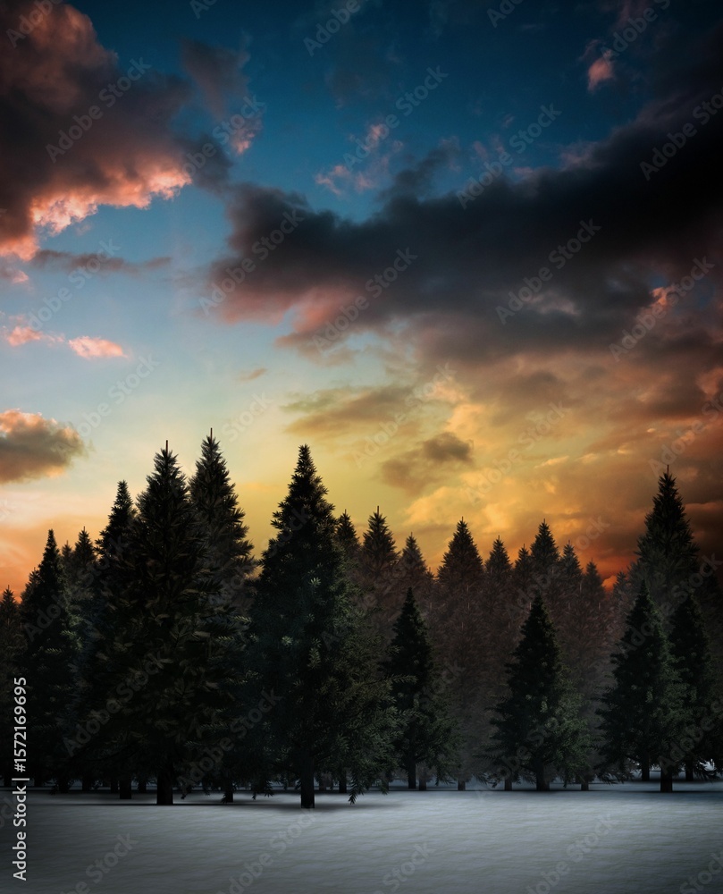 Fototapeta premium Fir tree forest in snowy landscape