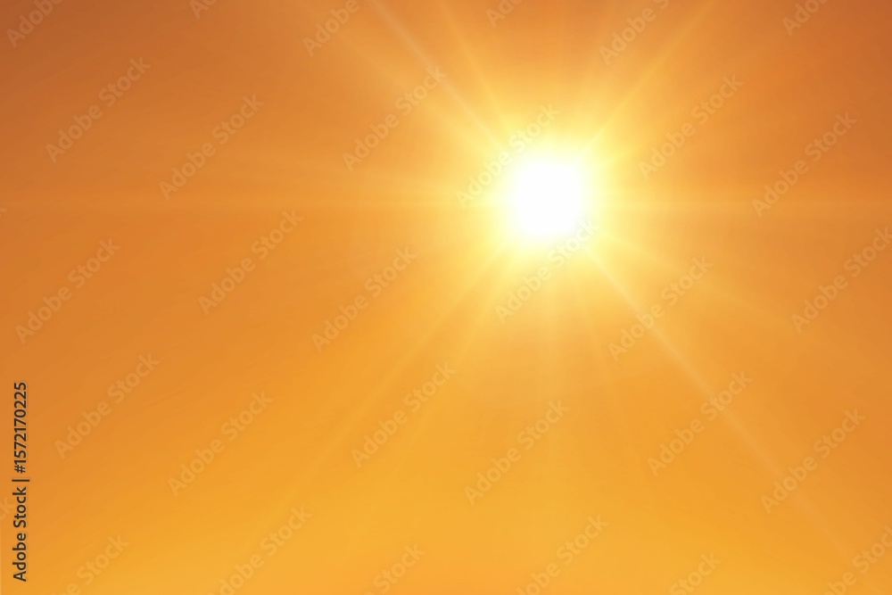 Fototapeta premium Sun is shining in flat design sky with smooth orange-to-gold gradient and starburst rays