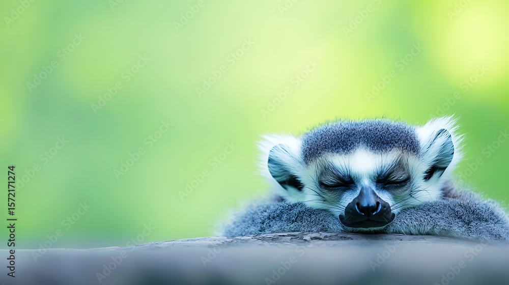 Fototapeta premium Cute Lemur Sleeping Peacefully on Branch