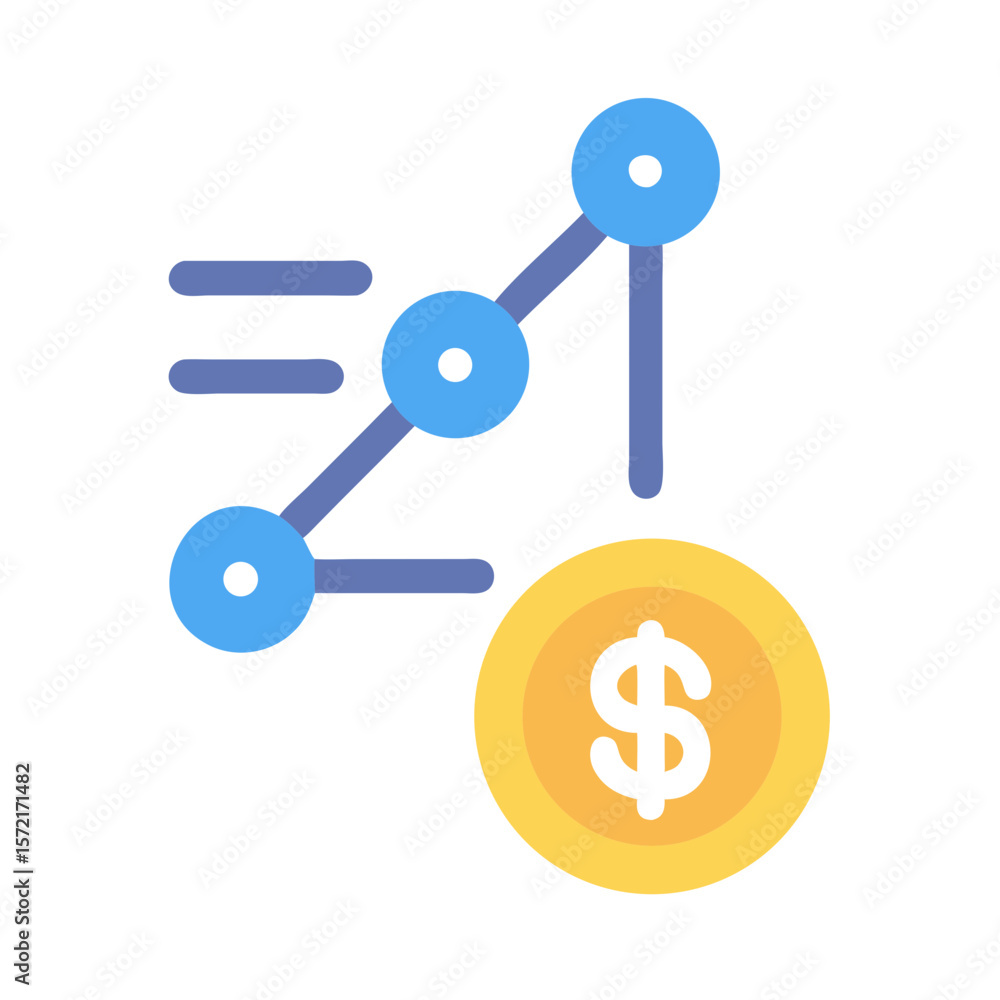 Rising trend graph connecting with a dollar coin icon Rising trend graph connecting with a dollar coin icon