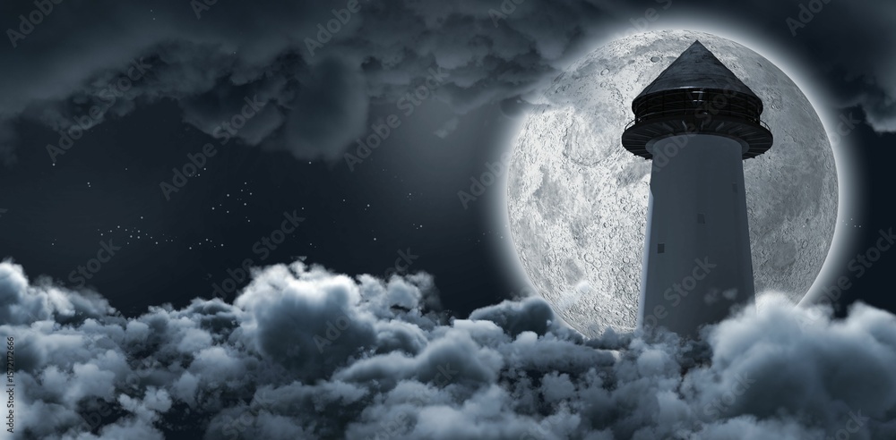 Naklejka premium Structure upward the cloud hiding the moon