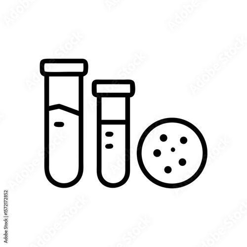 Laboratory tubes with liquid and petri dish on a white background