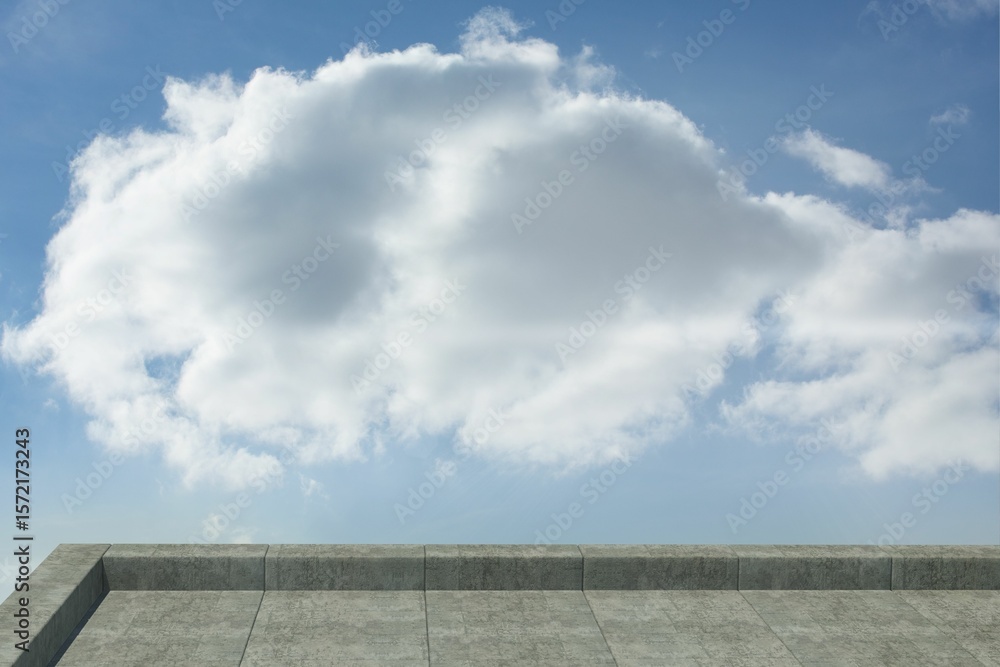 Flat design rooftop terrace is showcasing low parapet wall under cumulus cloud drifting overhead Flat design rooftop terrace is showcasing low parapet wall under cumulus cloud drifting overhead