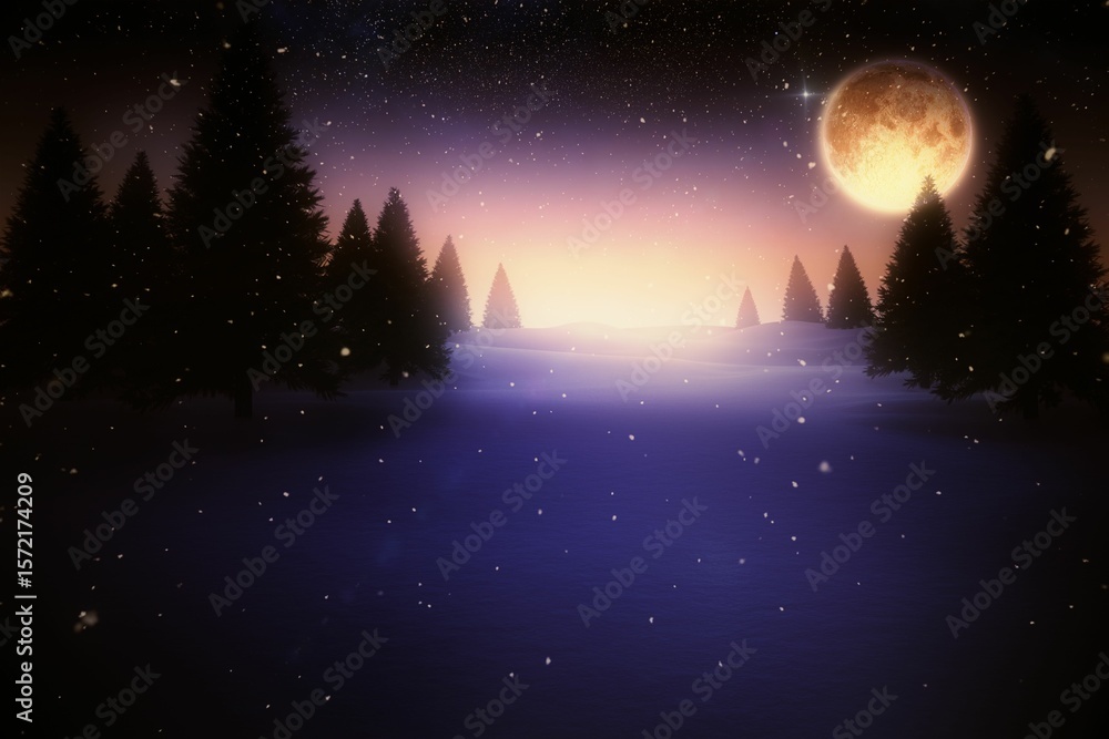 Fototapeta premium Full moon over snowy landscape