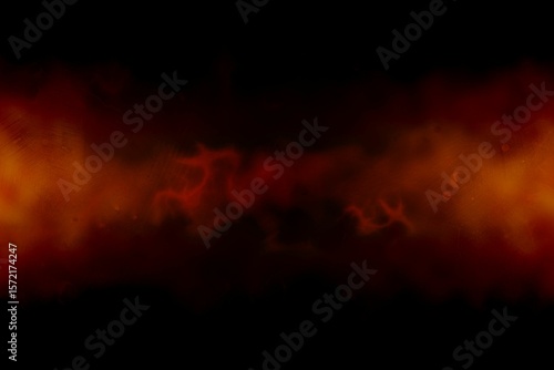 glowing red orange flame-like band is streaming across dark void background in flat design style