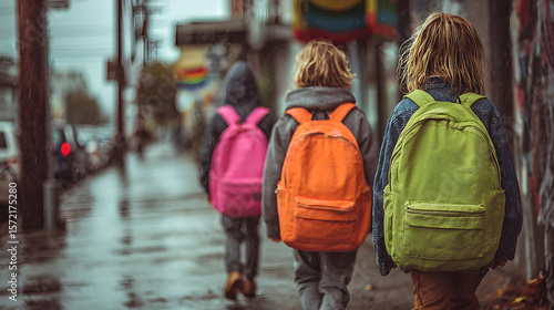 Kids Walking to School with Backpacks