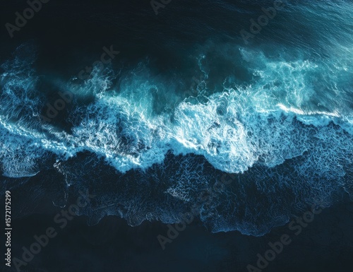 Dark ocean waves, top-down view