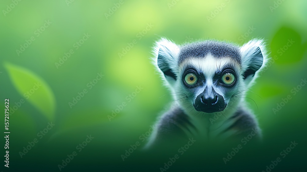 Fototapeta premium Ring-tailed Lemur Portrait in Lush Green Jungle