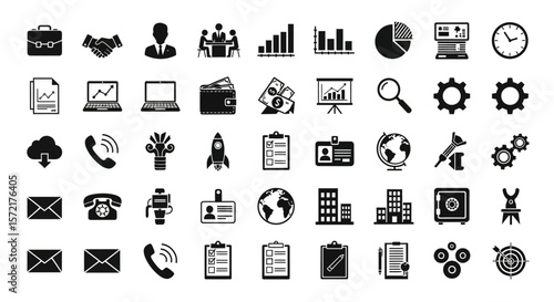 Business and Office Management Solid Icon Set
