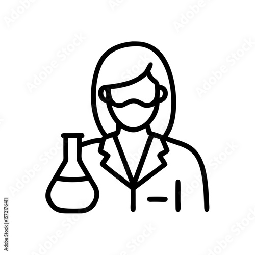 Female lab technician holding a flask in scientific uniform concept of icon  