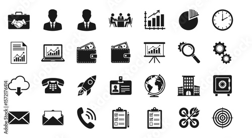 Business and Office Management Solid Icon Set