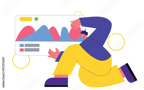 businessman person cartoon vector art presentation with graph and analyst data  illustration concept