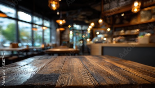 Wallpaper Mural Rustic cafe interior, blurred background, wooden table Torontodigital.ca