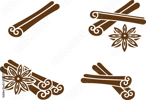 Brown Cinnamon Stick and Star Anise Vector Set — cinnamon, spice, brown, stick, vector, food, cooking, aromatic, herbal, kitchen