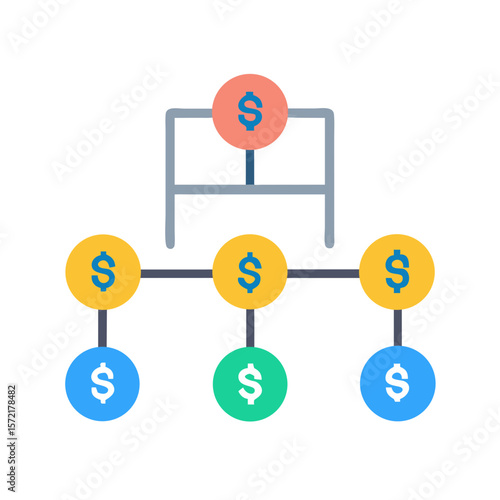 Colorful hierarchical financial structure diagram showing investments and returns