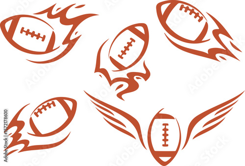  Brown American Football and Rugby Icon Set — football, brown, rugby, sport, ball, icon, game, vector, equipment, play