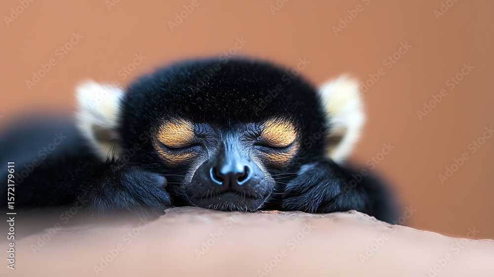 Fototapeta premium Cute Baby Lemur Sleeping Peacefully Close Up