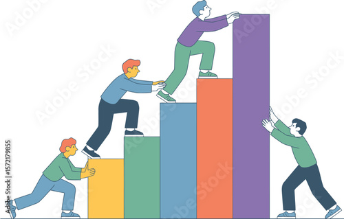 Teamwork and collaboration help people achieve goals and climb to success together. Vector Image, AI Generated