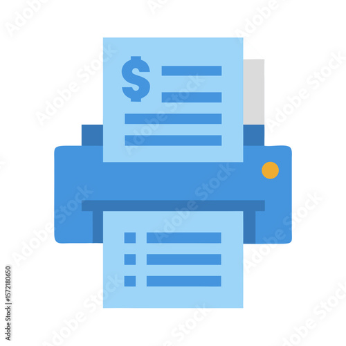 Blue printer with dollar sign document in flat style