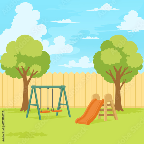 Illustration of Playground with Swing and Slide