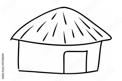 Thatched hut simple drawing dwelling shelter