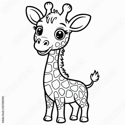 Cute giraffe outline drawing for kids coloring page vector illustration printable animal cartoon character