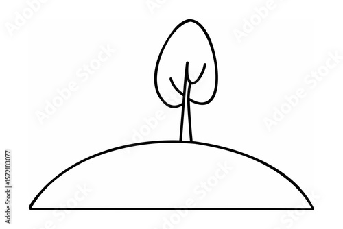 Simple tree on a hill nature outline