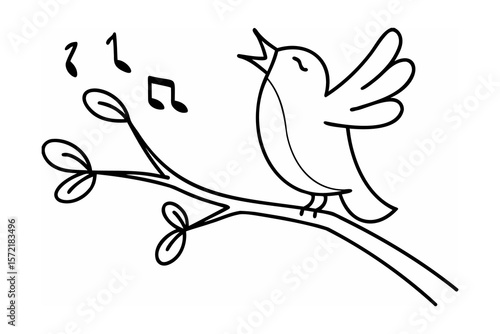 Singing bird on branch with musical notes vector