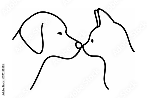 Dog and cat noses touching animal friendship