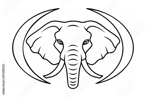 Elephant head emblem with curved tusks logo outline