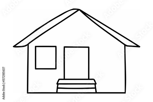 Simple house drawing with door and window home dwelling