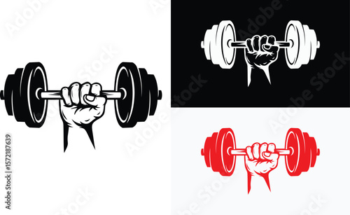 hand holding barbell logo design vector template