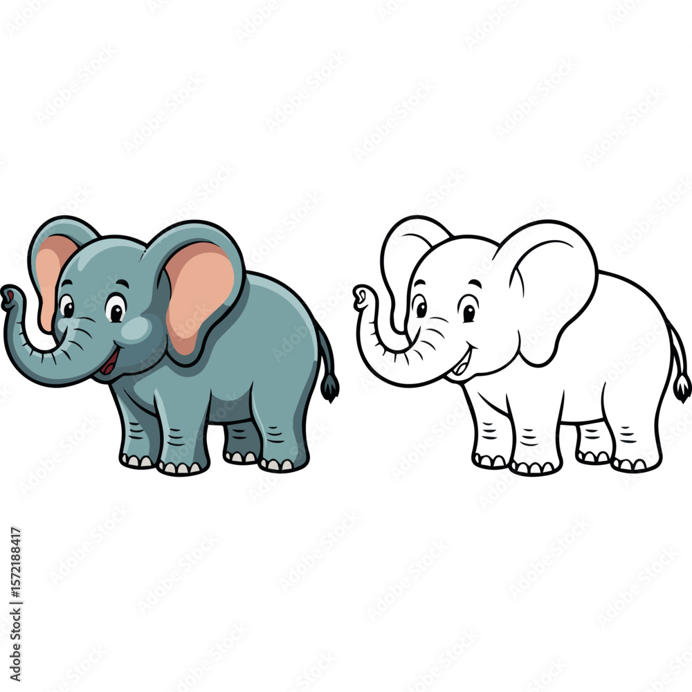 Naklejka premium Elephant coloring page for kids and adults printable elephant illustration easy elephant drawing and painting art