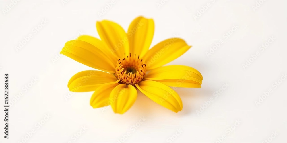 Obraz premium Vibrant yellow flower, pristine white backdrop, delicate petals, botany, yellow petals