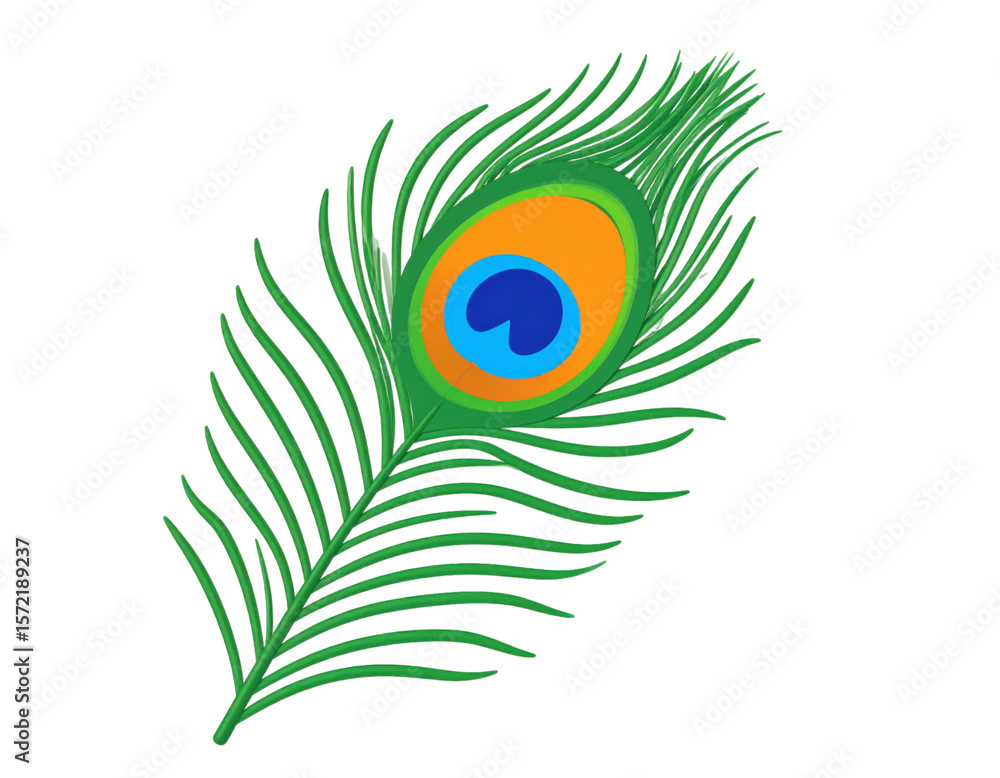 Obraz premium Colorful green and orange peacock with vibrant feathers representing beauty, wildlife, and exotic bird species, isolated on white background