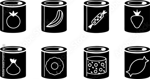 canned food line icon vector illustration set .eps