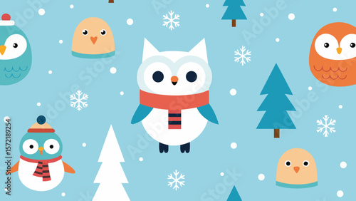 A joyful snowman cartoon illustration with snowflakes on a festive Christmas card, perfect for winter holiday greetings