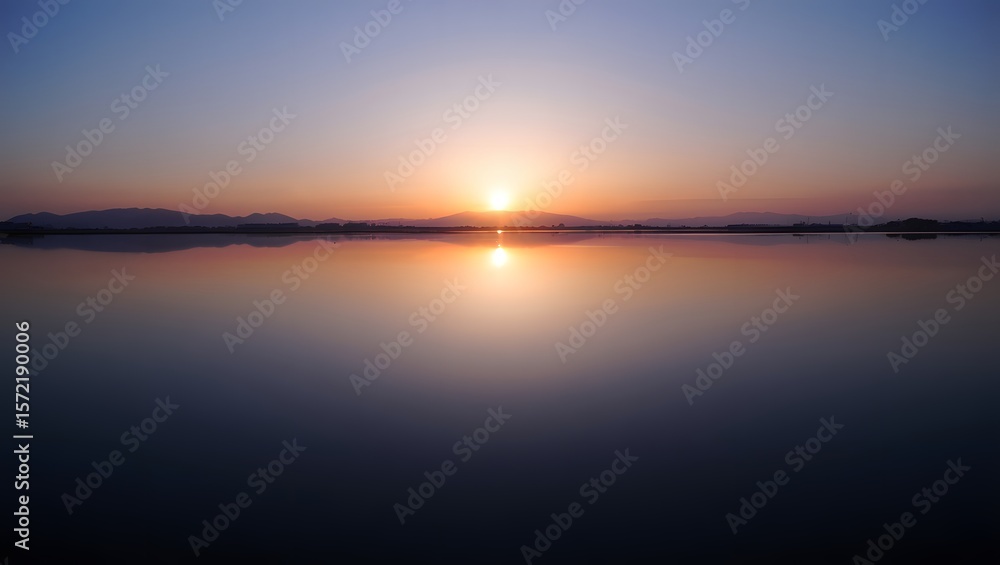 Fototapeta premium serene sunset over calm water.