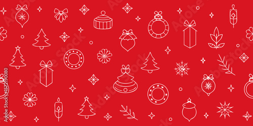 Christmas holiday seamless pattern vector illustration with trees, snowflakes, and ornaments