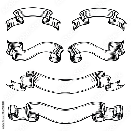 vintage hand drawn ribbon collection set