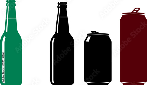 Beer bottles and cans vector illustration for brewery pub bar menu design and advertising template
