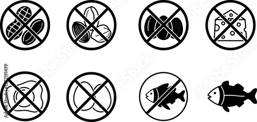 Allergy food icons set vector illustration of common food allergens for dietary restrictions 100 char
